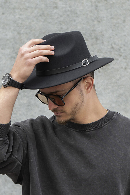 Herren Fedora Hut mit Riemen Schwarz - #8049694