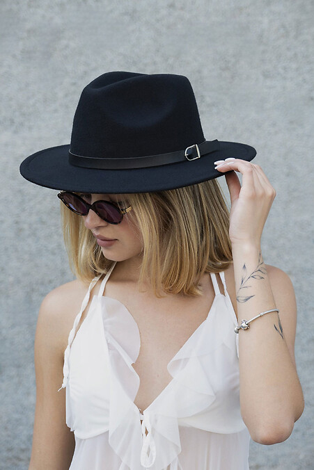 Женская Шляпа Fedora С Ремешком Black - #8049695