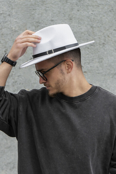 Herren Fedora Hut mit Riemen Weiß - #8049696