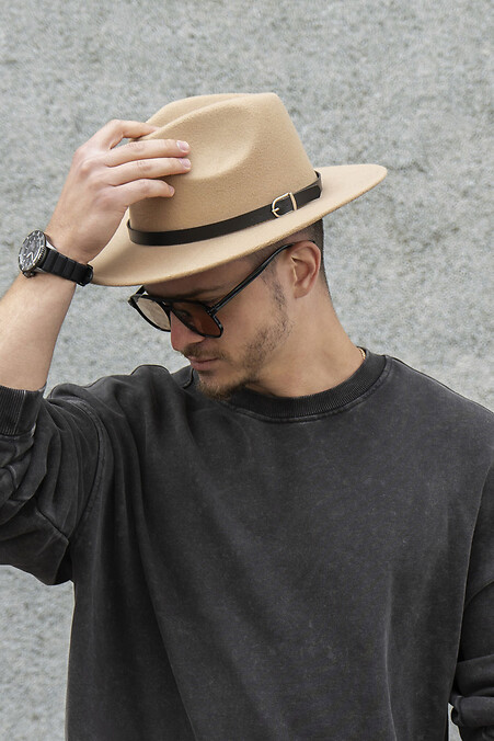 Mens Fedora Hat With Strap Beige - #8049698