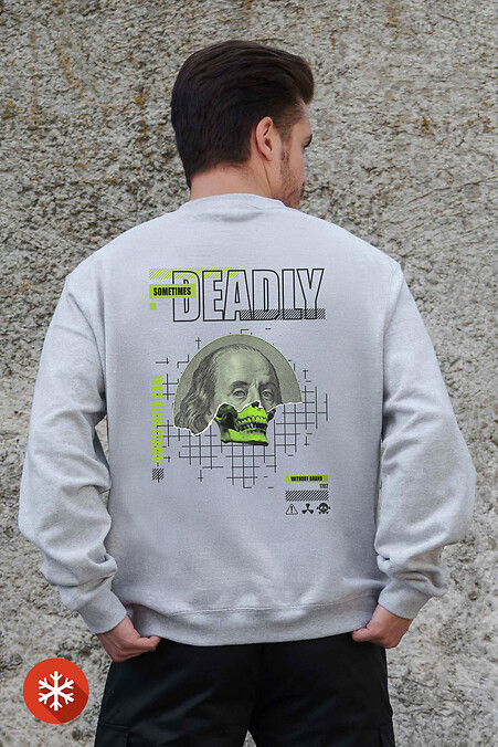 Isoliertes Herren-Sweatshirt aus Fleece in Übergröße mit tödlich grauem Aufdruck - #8055698