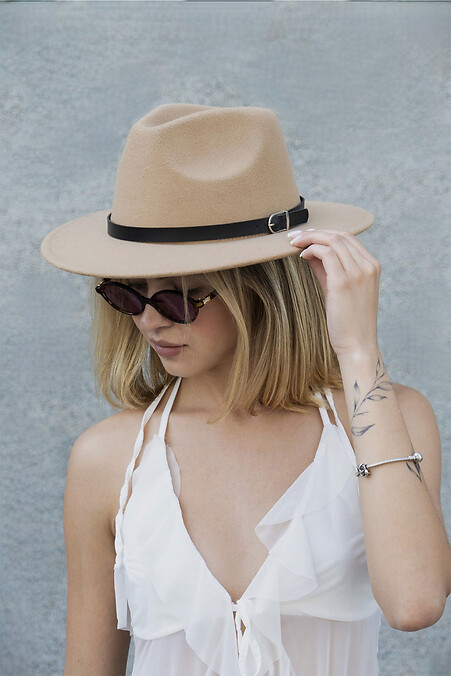 Женская Шляпа Fedora С Ремешком Beige - #8049699