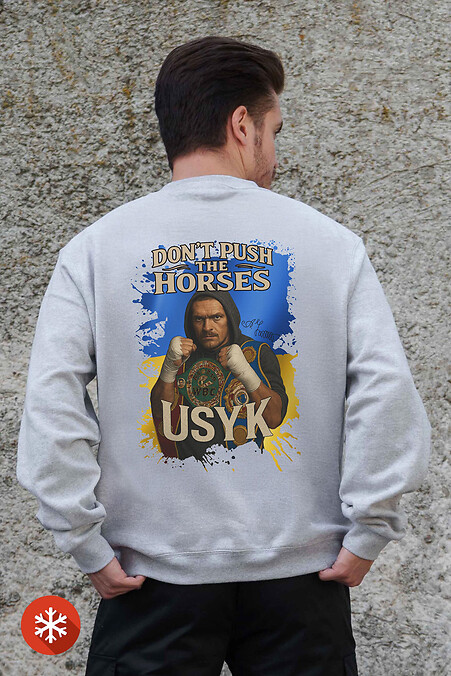 Herren Sweatshirt aus Fleece in Übergröße mit Aufdruck Dont Push The Horse Grau - #8055708