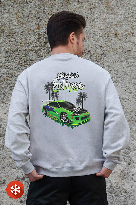 Herren Sweatshirt aus Fleece in Übergröße mit bedruckten Eclips Grau - #8055710