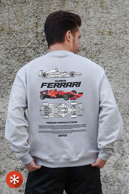 Herren Sweatshirt aus Fleece in Übergröße mit Ferrari Aufdruck Grau - #8055714