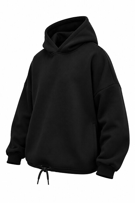 Women's Black Oversized Fleece Hoodie Without Art 27 - #8056715
