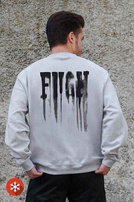 Herren Sweatshirt aus Fleece in Übergröße mit Fight Aufdruck Grau - #8055716