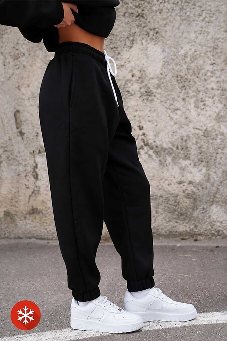 Women's Warm Jogger Pants with Fleece Lined No Rage Black & White - #8056717