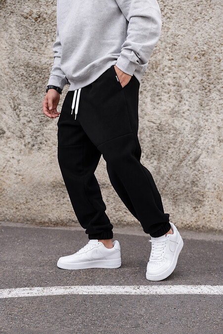 Men's Warm Fleece Jogger Pants Without Port Black & White - #8056718
