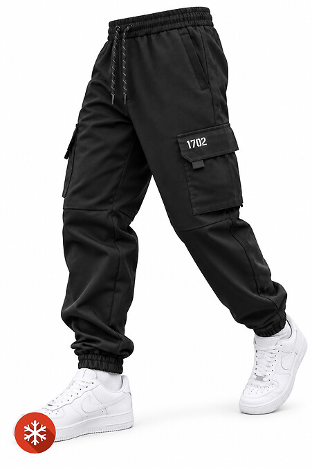 Women's Black Warm Fleece Cargo Pants Without Reflective - #8056721