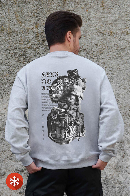 Isoliertes Fleece-Sweatshirt in Übergröße für Herren mit griechischem Aufdruck in Grau - #8055722