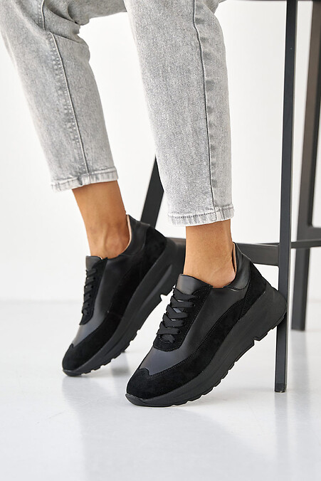 Women's spring-autumn leather sneakers. Sneakers. Color: black. #8019724