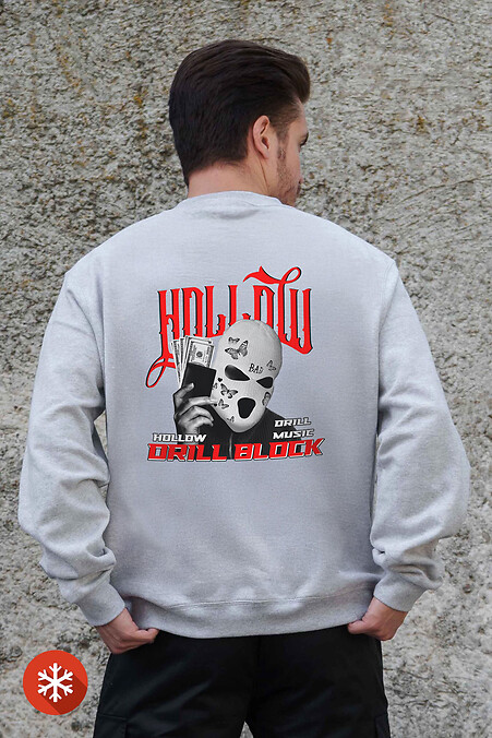 Herren Sweatshirt aus Fleece in Übergröße mit Aufdruck Hollow Gray - #8055728