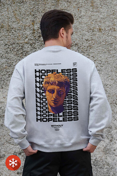 Herren Sweatshirt aus Fleece in Übergröße mit Hopeless Gray Aufdruck - #8055730