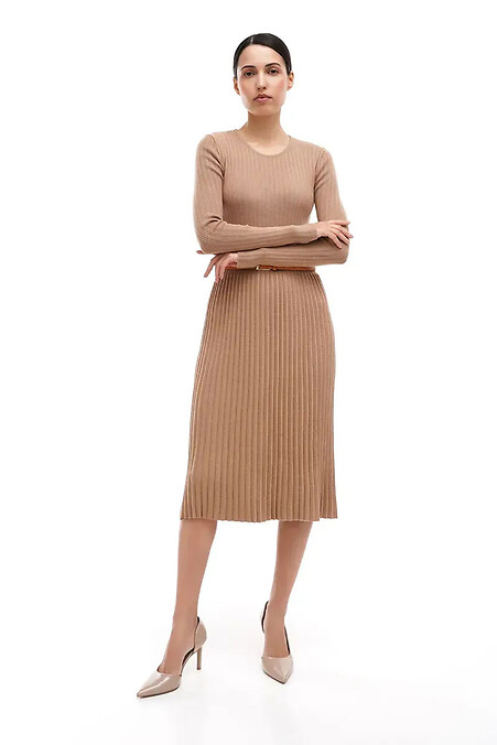 Women's knitted dress, camel - #4038732