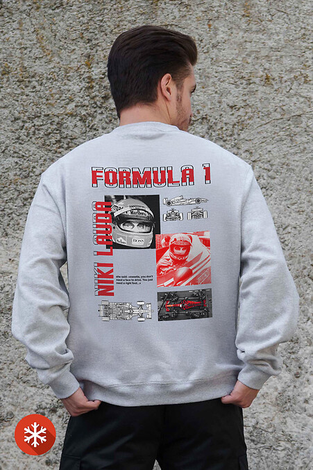 Herren Sweatshirt aus Fleece in Übergröße mit Aufdruck Lauda Grau - #8055732