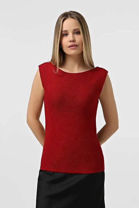 Knitted women's tank top in burgundy color. T-shirts. Color: red. #4038735