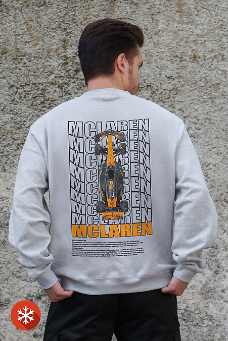 Мужской Утепленный Оверсайз Свитшот На Флисе С Принтом Mclaren Gray - #8055736