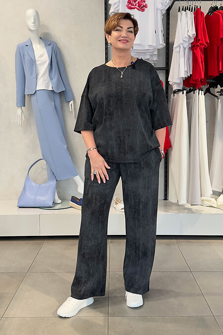 Women's oversized suit in black with a boiled effect - #3034743