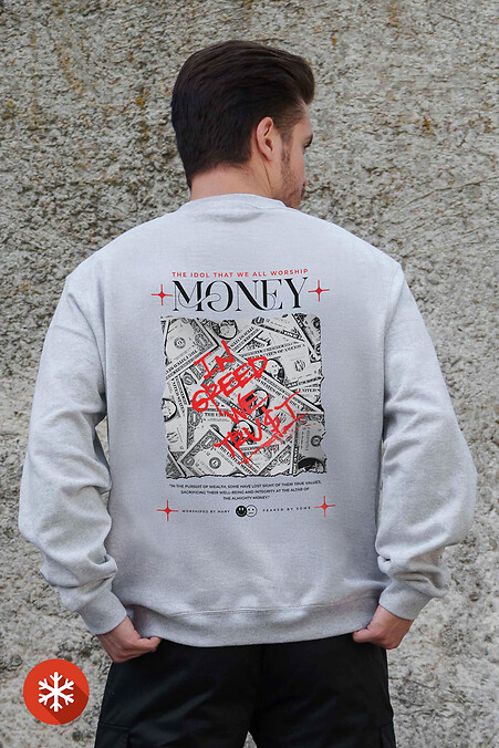 Herren Sweatshirt aus isoliertem Fleece in Übergröße mit Money Grafity Aufdruck Grau - #8055744