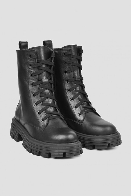 Damskie skórzane buty zimowe w kolorze czarnym. - #4205746