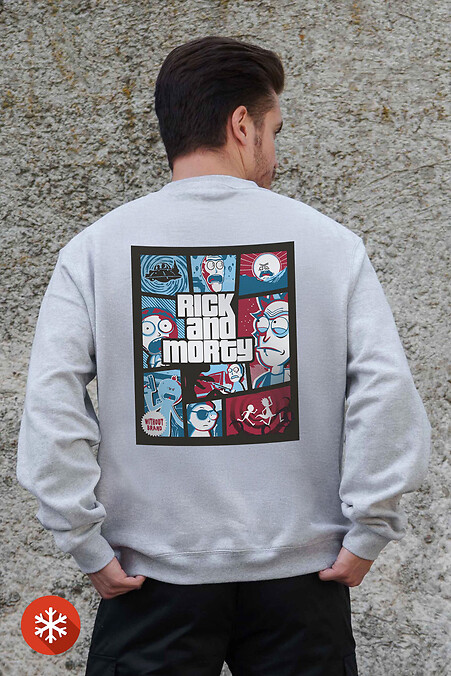 Isoliertes Fleece-Sweatshirt in Übergröße für Männer mit Rick and Morty-Aufdruck Grau - #8055754