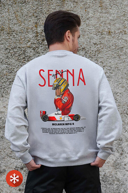 Мужской Утепленный Оверсайз Свитшот На Флисе С Принтом Senna Gray - #8055758