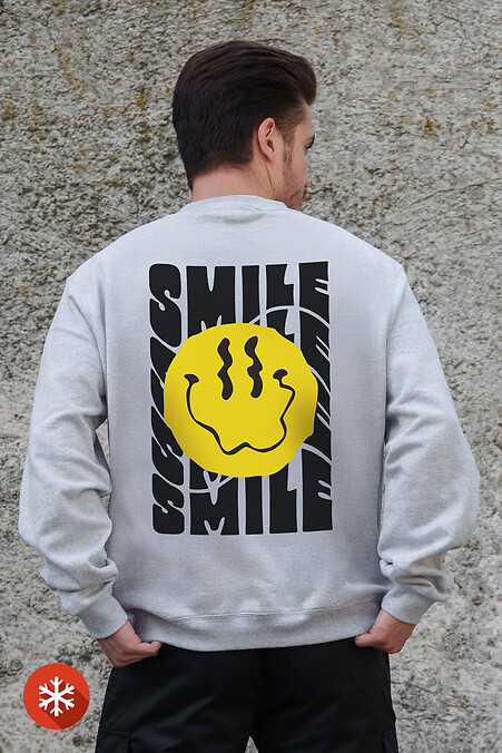 Isoliertes Fleece-Sweatshirt in Übergröße für Herren mit Smile-Aufdruck Grau - #8055762