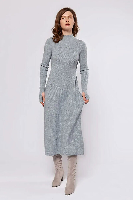 Women's Winter Knitted Midi Dress in Gray - #4038766