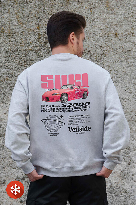 Isoliertes Fleece-Sweatshirt in Übergröße für Herren mit Suki-Aufdruck Grau - #8055766