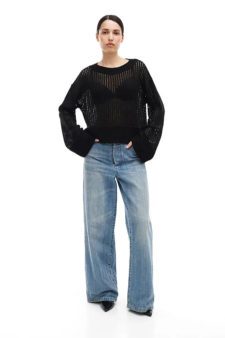 Halbtransparenter Damen-Strickpullover in Schwarz - #4038767