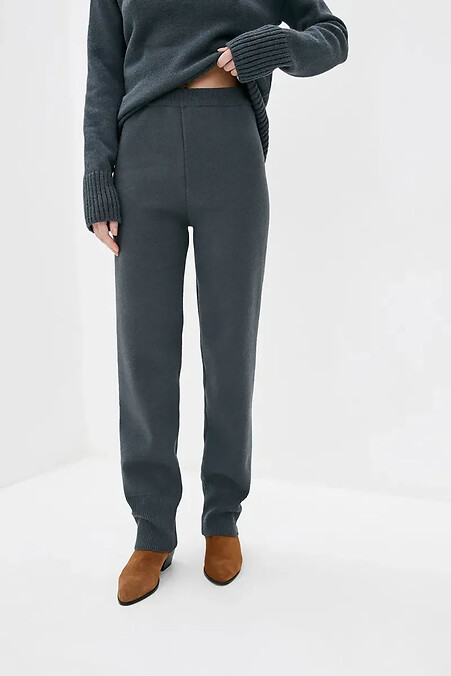 Women's dark gray knitted trousers - #4038774