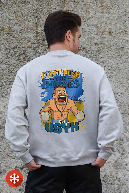 Мужской Утепленный Оверсайз Свитшот На Флисе С Принтом Usyk Gray - #8055774