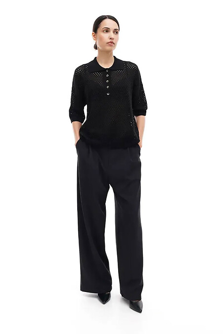 Damen Strickpullover mit Kragen, Schwarz - #4038776