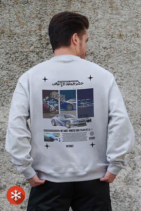 Herren Sweatshirt aus Fleece in Übergröße mit Aufdruck Wanted Gray - #8055780