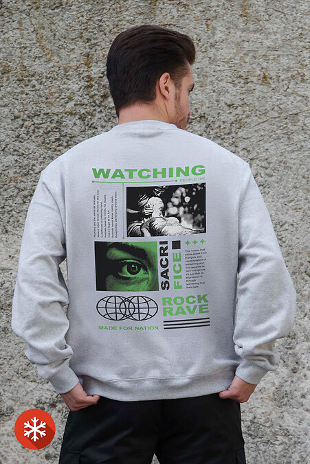 Herren Sweatshirt aus Fleece in Übergröße mit Aufdruck Watching Gray - #8055782