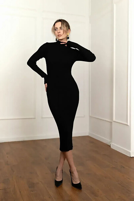 Women's black knitted midi dress - #4038787