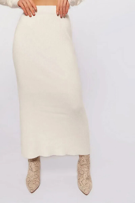 Knitted women's white midi skirt - #4038796