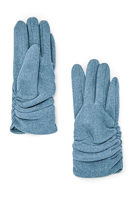 Утепленные бархатные перчатки голубого цвета - #4007805