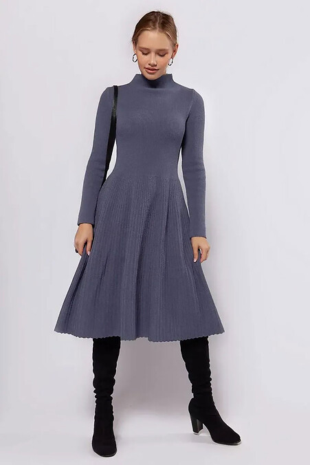 Women's knitted dress with a stand-up collar - #4038807