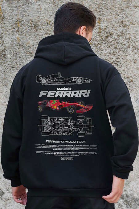 Мужское Утепленное Зип Худи На Флисе Зипер С Принтом Ferrari Kane Black. Свитшоты, толстовки. Цвет: черный. #8055812