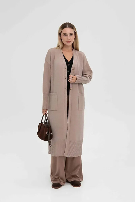 Women's knitted long cardigan in beige color - #4038817