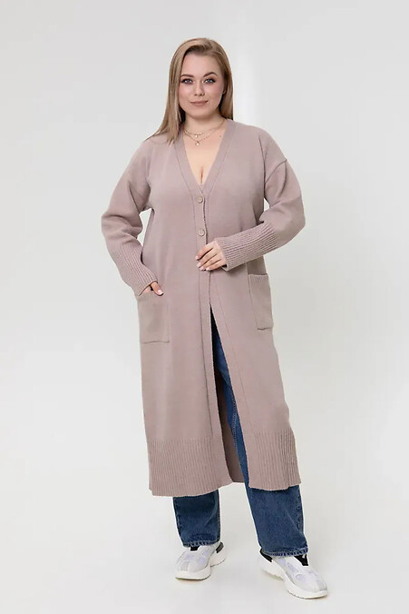 Lange Strickjacke für Damen in beige - #4038817