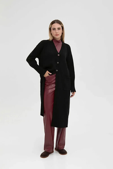Women's knitted long cardigan in black color - #4038818