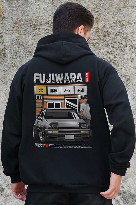 Мужское Утепленное Зип Худи На Флисе Зипер С Принтом Fujiwara Kane Black. Свитшоты, толстовки. Цвет: черный. #8055818