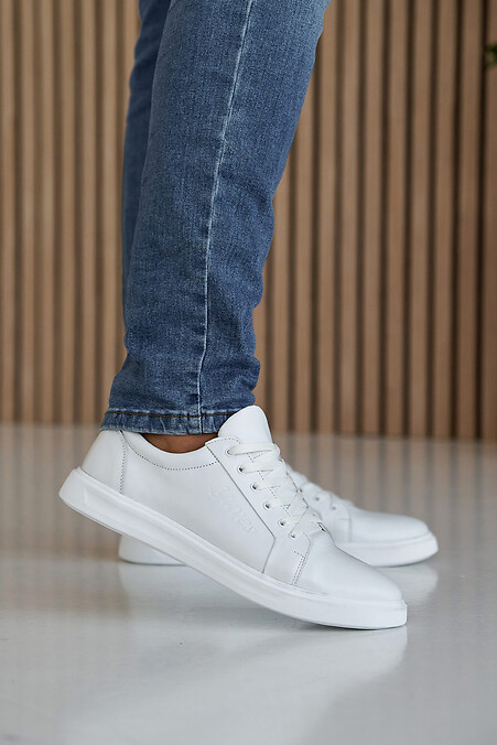 Men's leather sneakers spring-autumn. sneakers. Color: white. #8019828