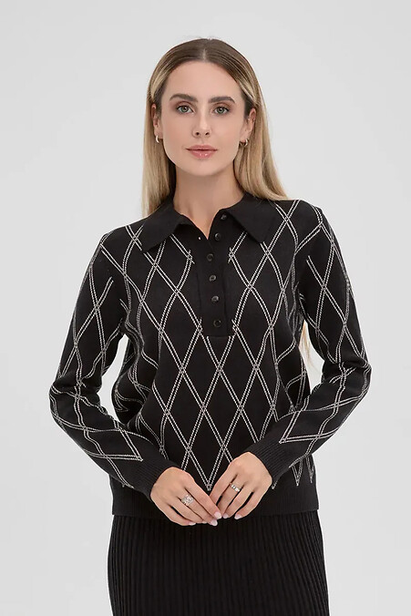 Women's knitted polo jumper in black color - #4038834