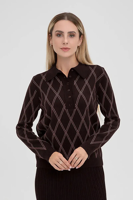 Women's knitted polo jumper in brown color - #4038835