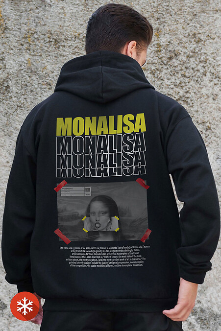 Herren Kapuzenpullover mit isoliertem Reißverschluss und Fleece-Reißverschluss mit Aufdruck Monalisa Kane Schwarz - #8055840