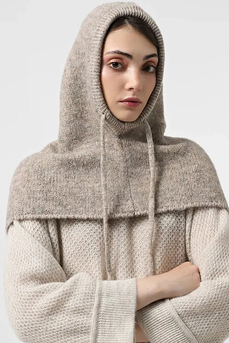 Women's knitted cap in dark beige color - #4038842